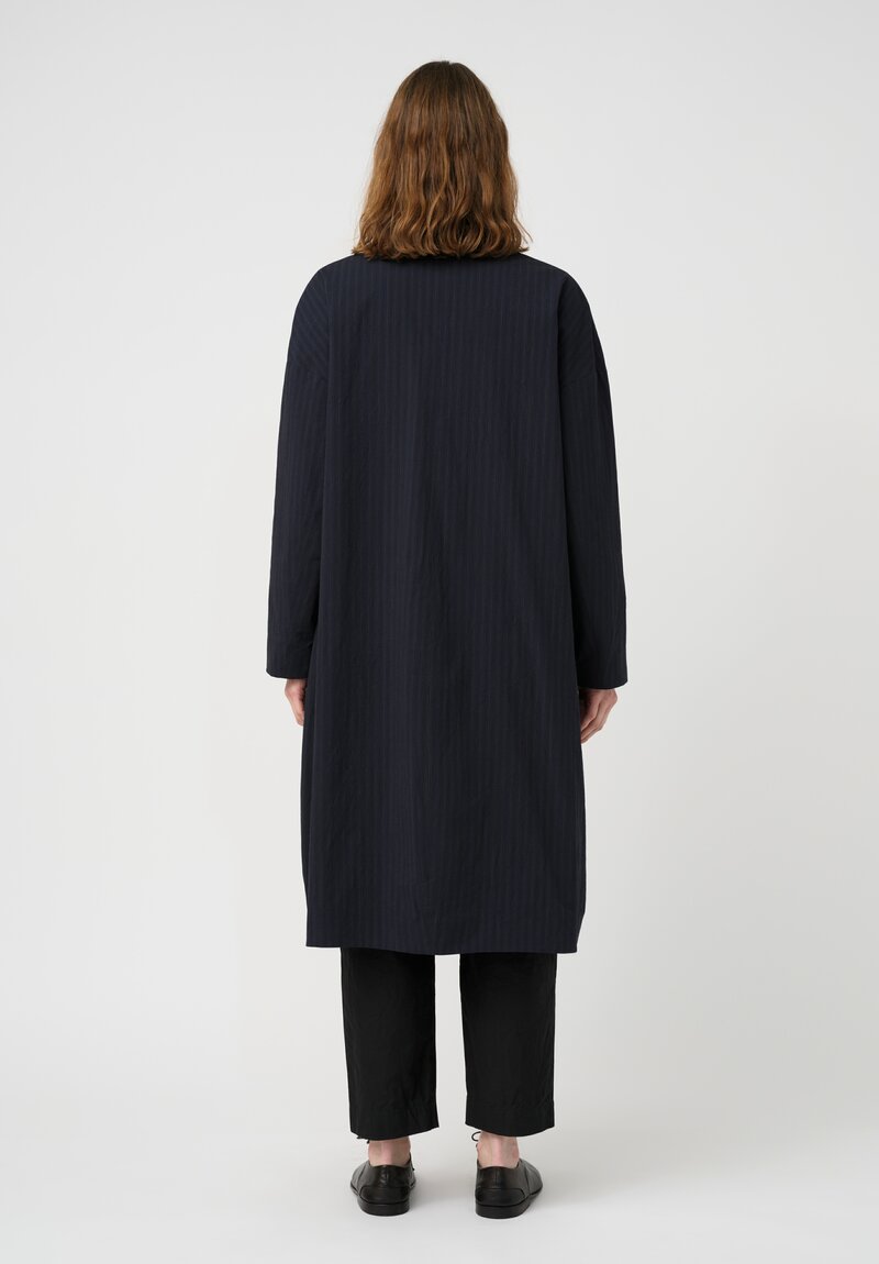 Bergfabel Washed Stretch Cotton Millie Coat in Navy & Black Stripe
