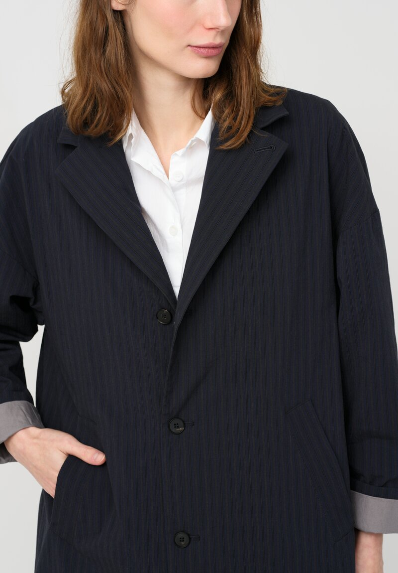 Bergfabel Washed Stretch Cotton Millie Coat in Navy & Black Stripe