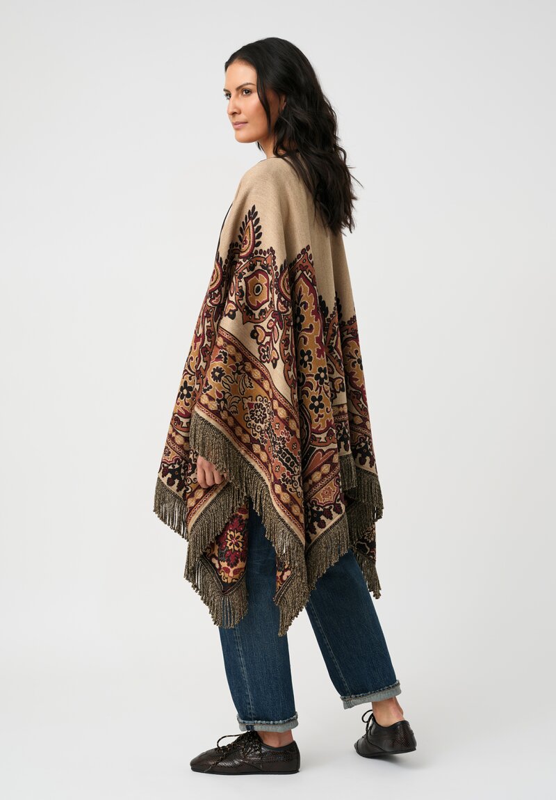 Etro Leather Tie Neck Jacquard Poncho