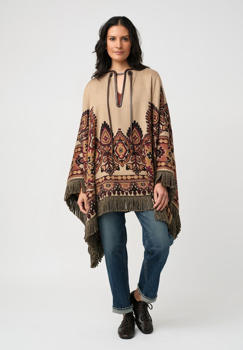Etro Leather Tie Neck Jacquard Poncho