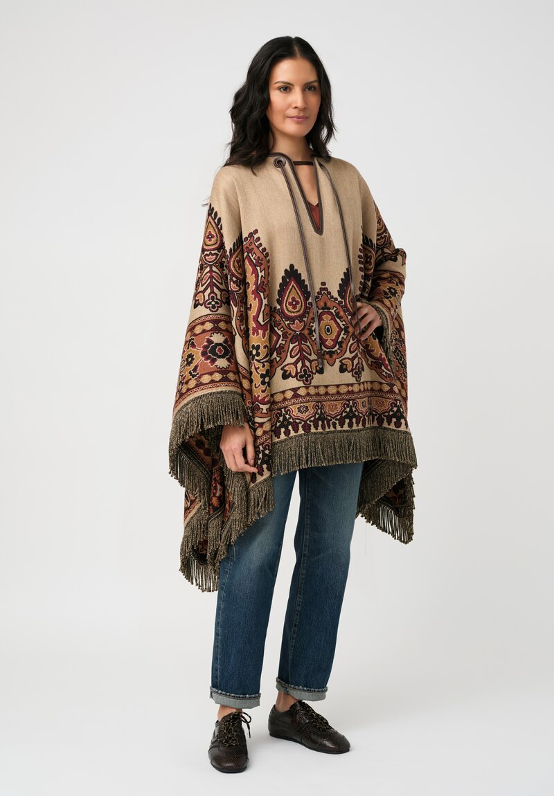 Etro Leather Tie Neck Jacquard Poncho