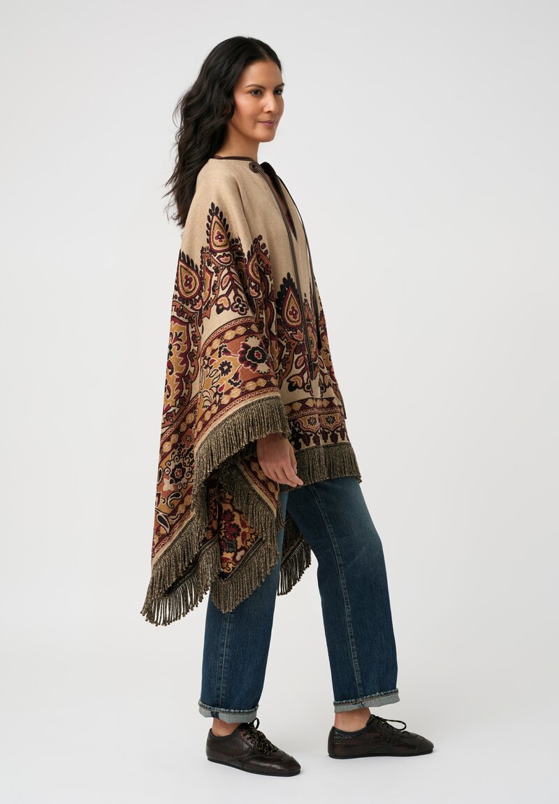 Etro Leather Tie Neck Jacquard Poncho