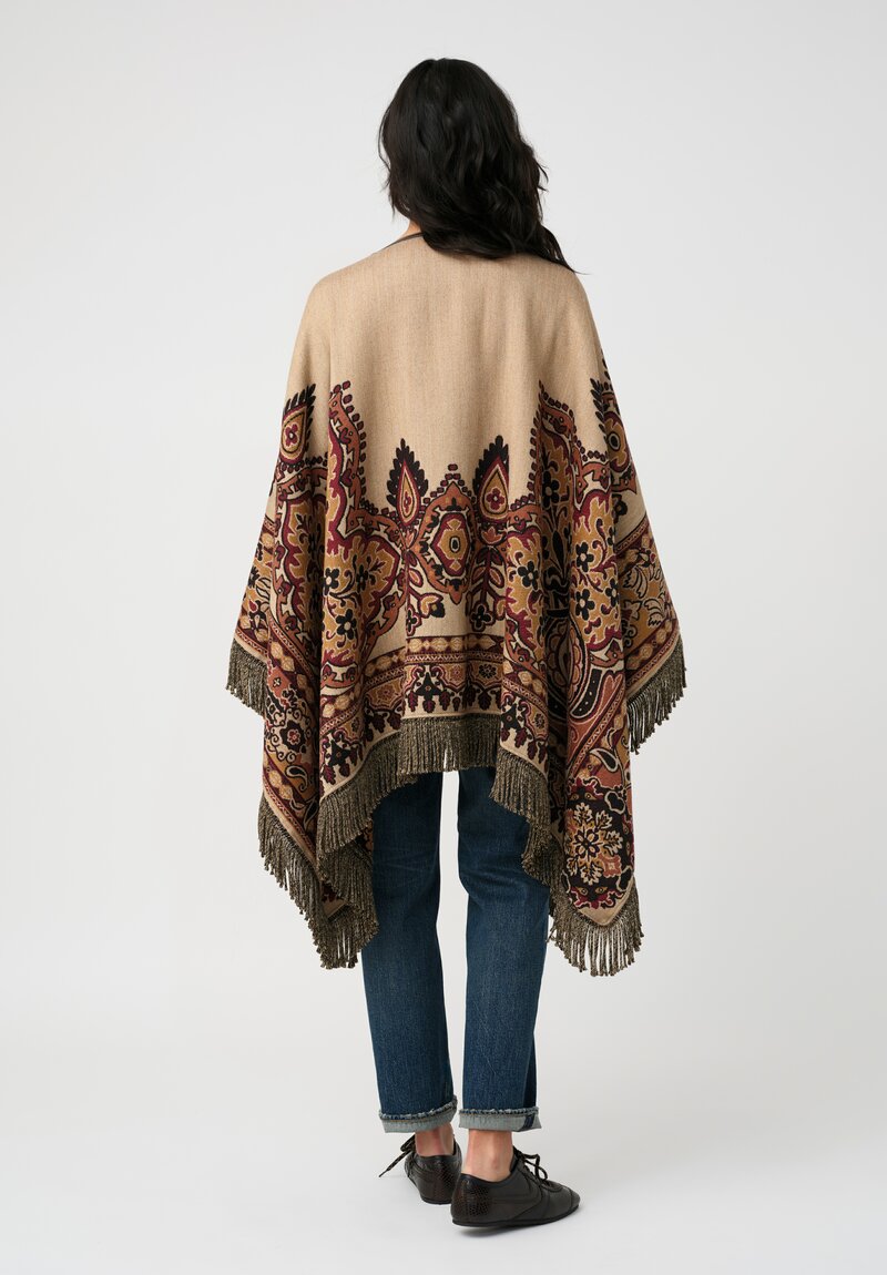 Etro Leather Tie Neck Jacquard Poncho
