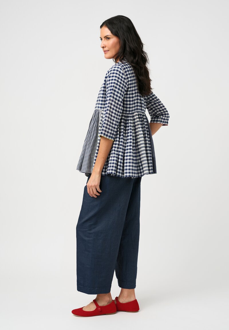 Péro Cotton Silk Striped & Gingham Peplum Jacket with Pompom Tassels