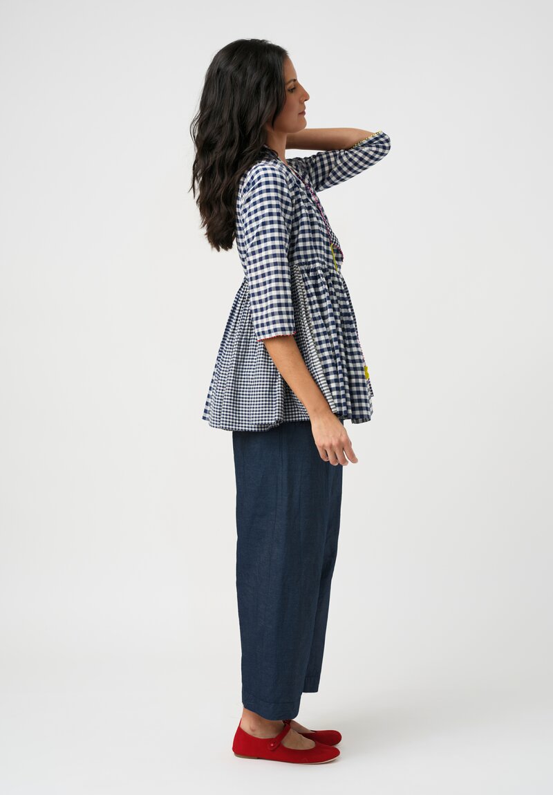 Péro Cotton Silk Striped & Gingham Peplum Jacket with Pompom Tassels
