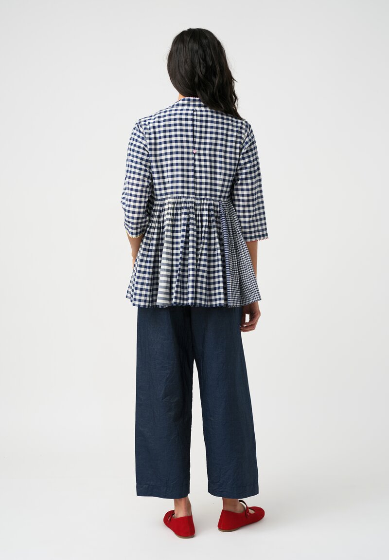 Péro Cotton Silk Striped & Gingham Peplum Jacket with Pompom Tassels