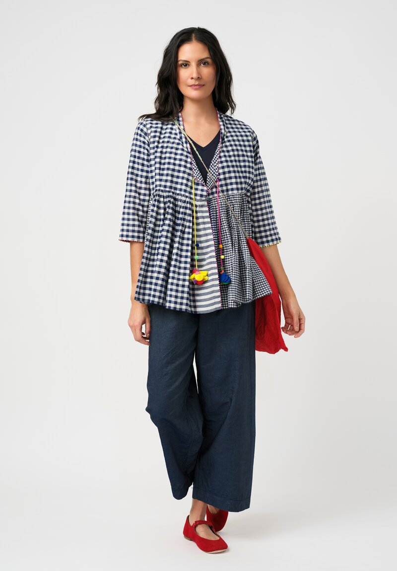 Péro Cotton Silk Striped & Gingham Peplum Jacket with Pompom Tassels