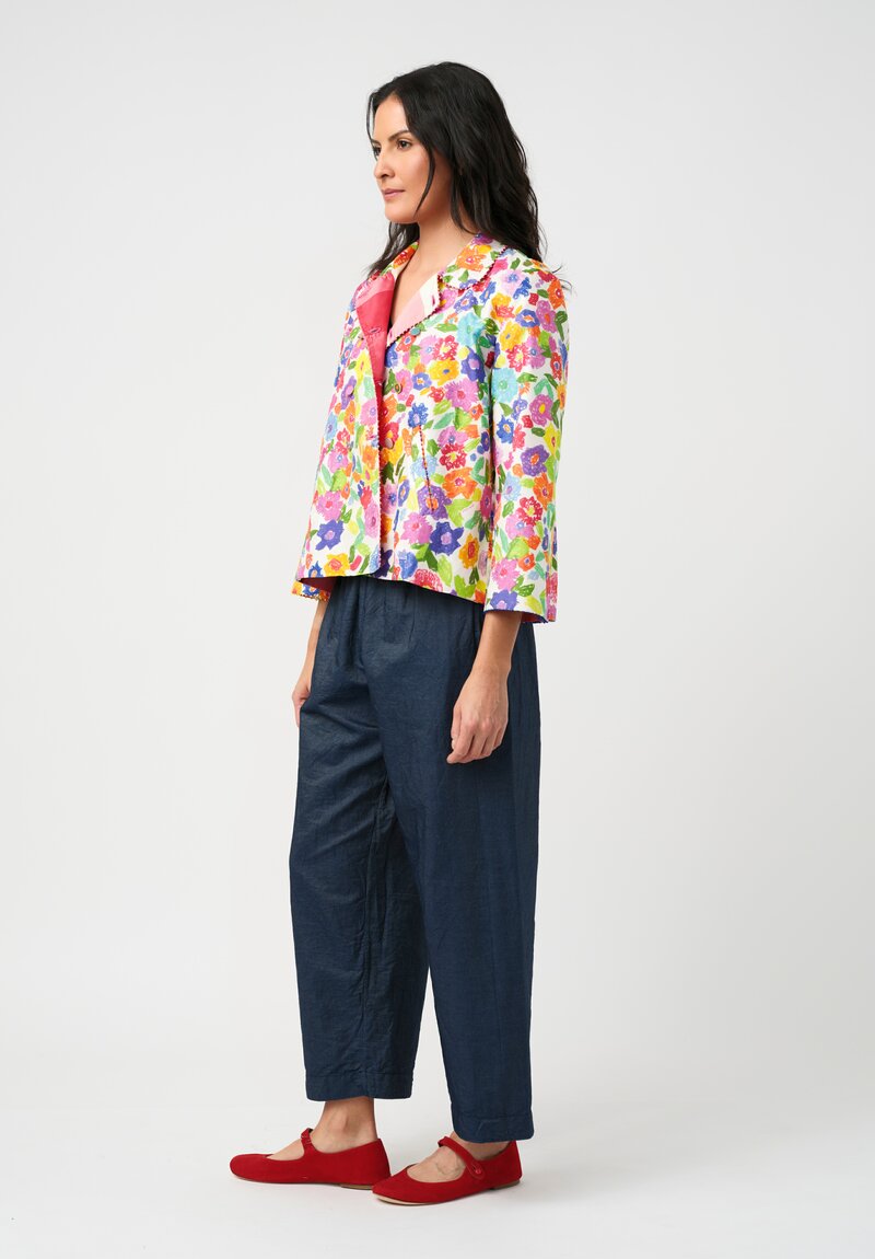 Péro Silk Illustrated Floral Print A-Line Jacket