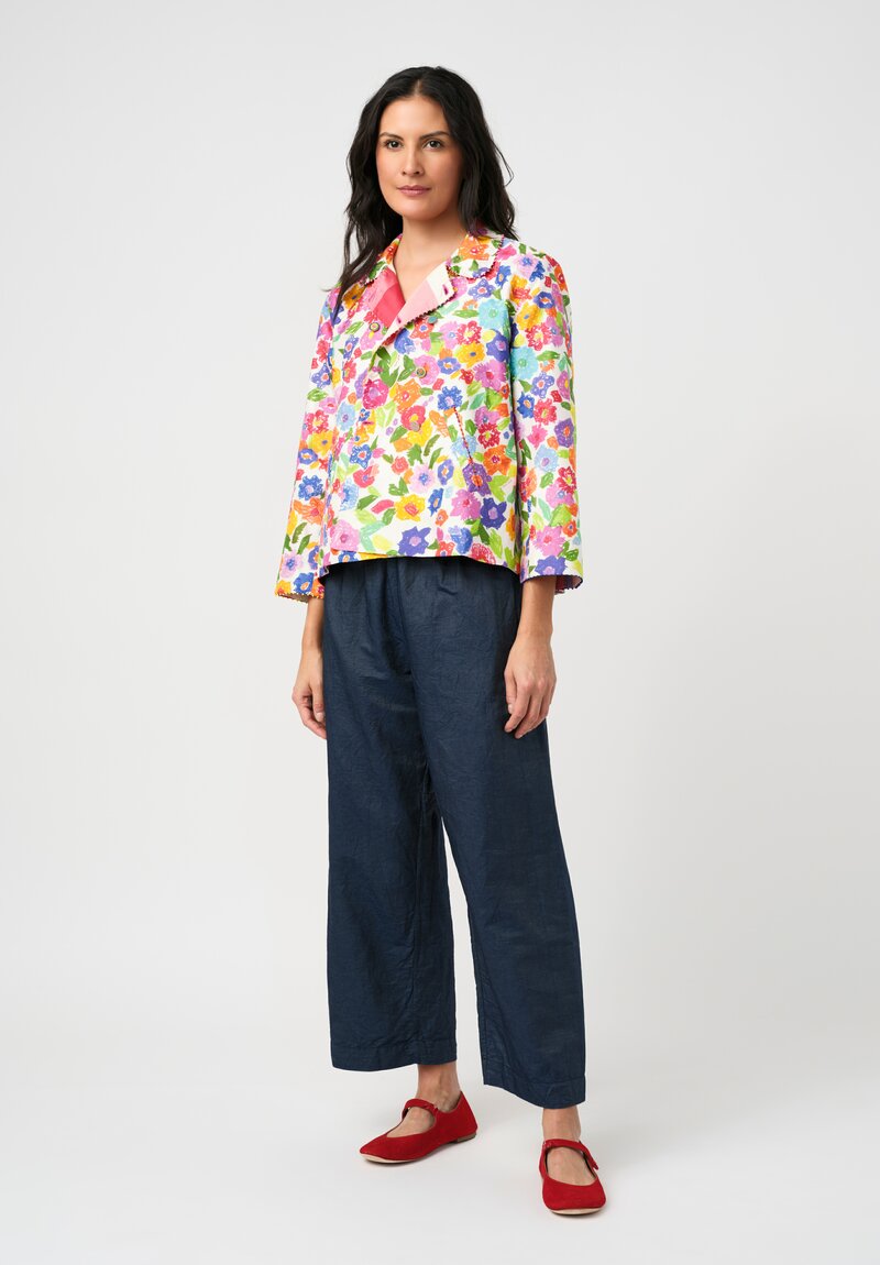Péro Silk Illustrated Floral Print A-Line Jacket