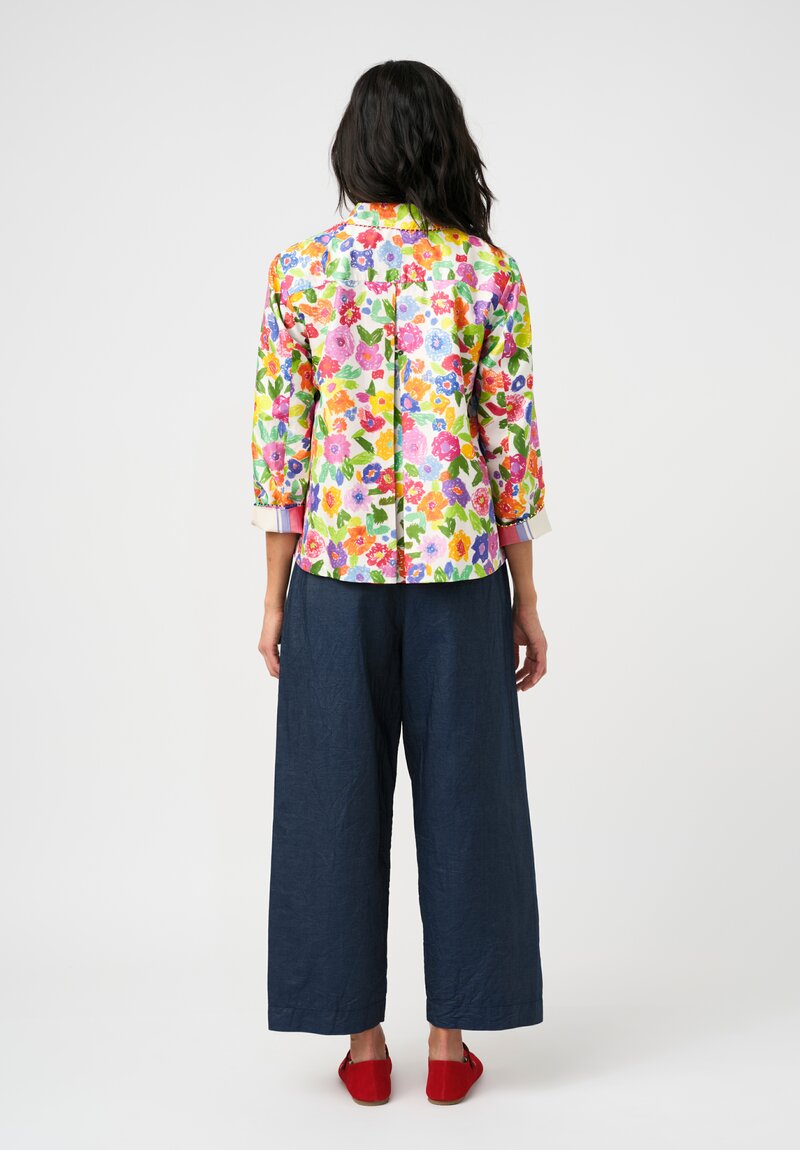 Péro Silk Illustrated Floral Print A-Line Jacket