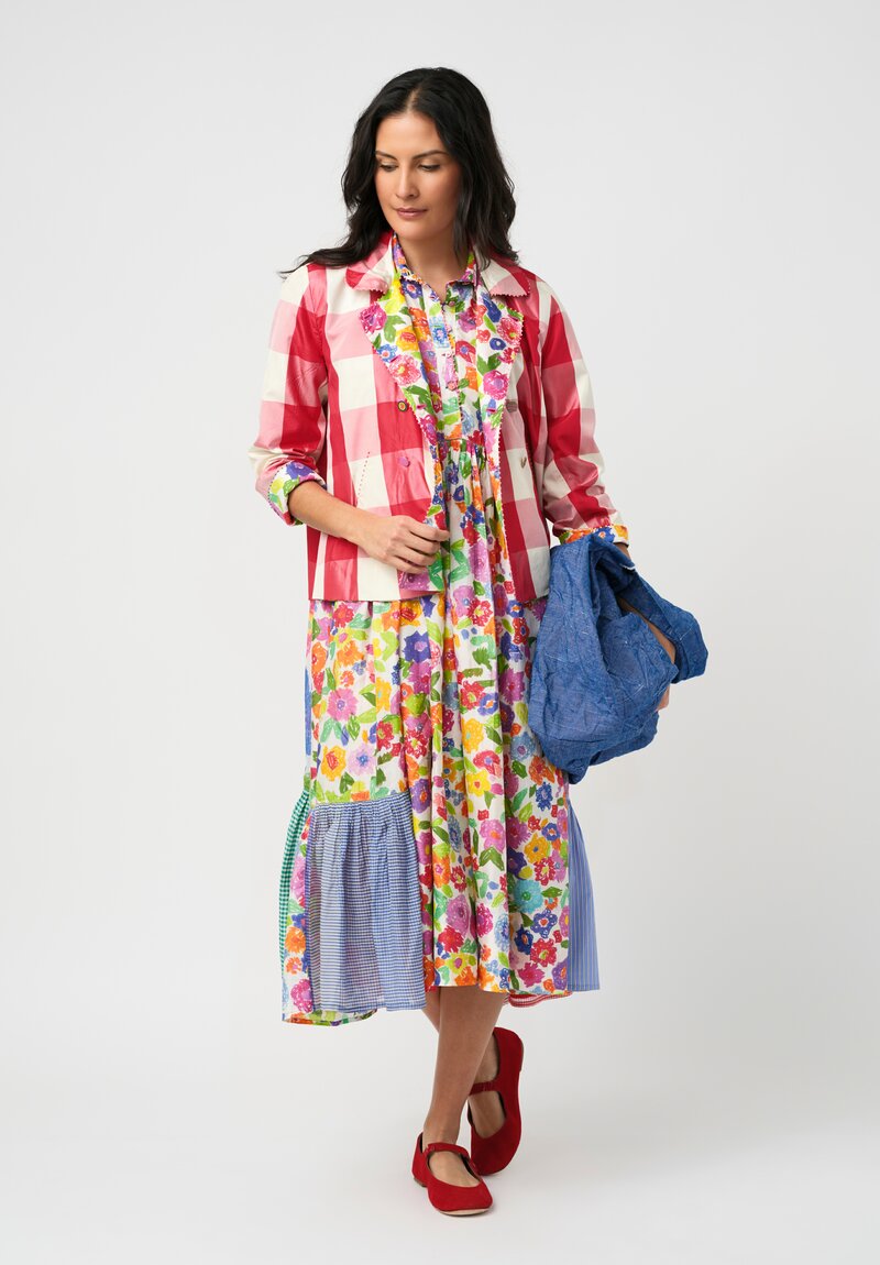 Péro Cotton Silk Illustrated Floral Print Dolman Gathered Dress