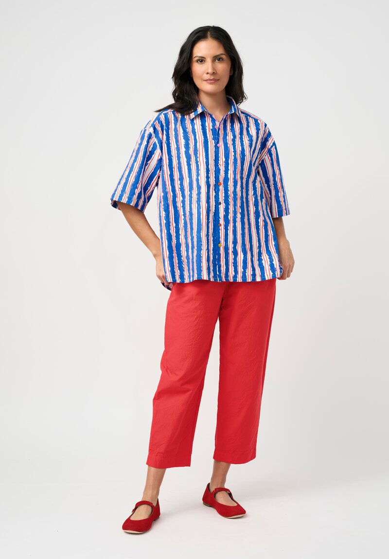 Péro Cotton Poplin Illustrated Stripe Print Button Down Shirt