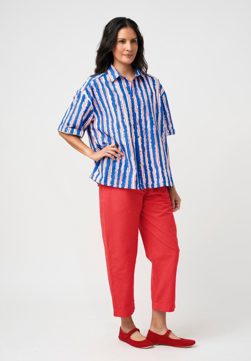 Péro Cotton Poplin Illustrated Stripe Print Button Down Shirt