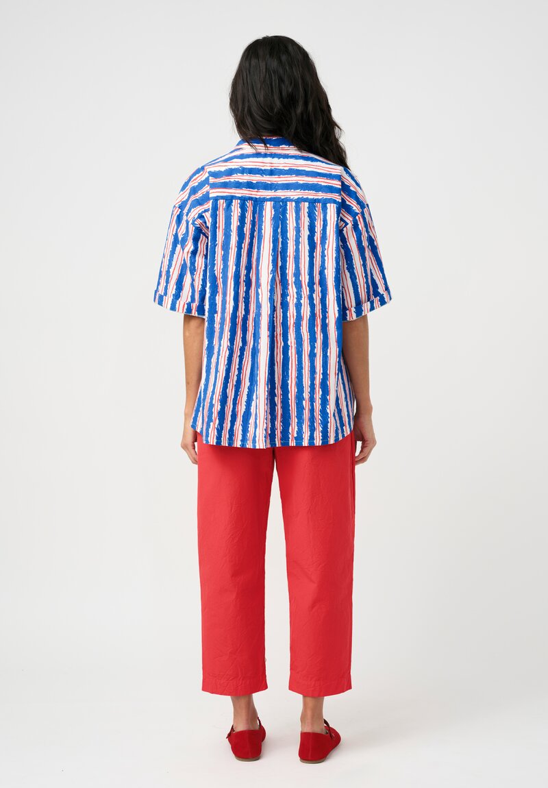 Péro Cotton Poplin Illustrated Stripe Print Button Down Shirt