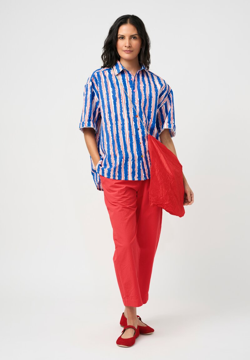 Péro Cotton Poplin Illustrated Stripe Print Button Down Shirt