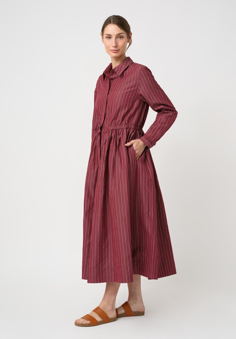 Casey Casey Cotton & Silk Panzy Dress in Wine Red Pinstripes
