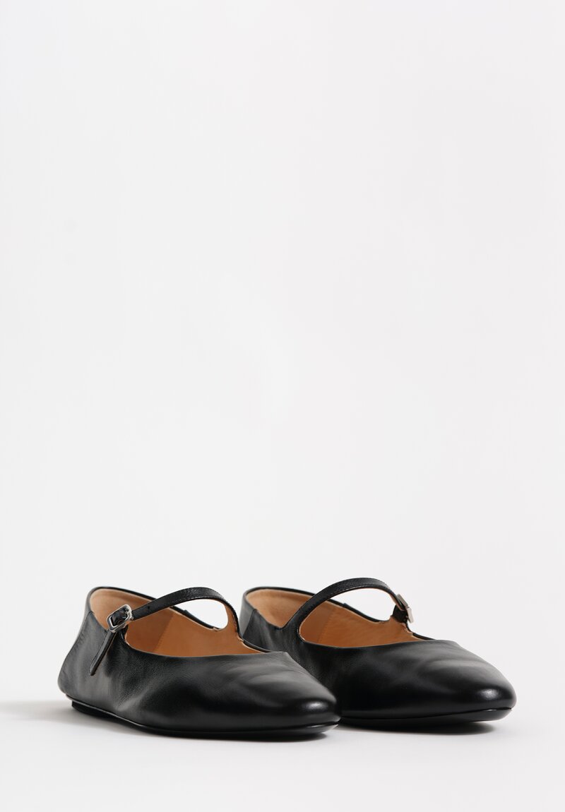 Marsèll Calf Leather Strascico Mary Jane Flats in Nero Black