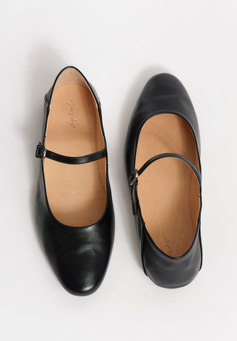 Marsèll Calf Leather Strascico Mary Jane Flats in Nero Black