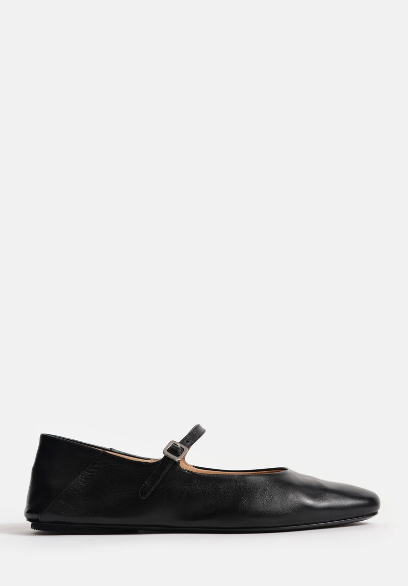 Marsèll Calf Leather Strascico Mary Jane Flats in Nero Black
