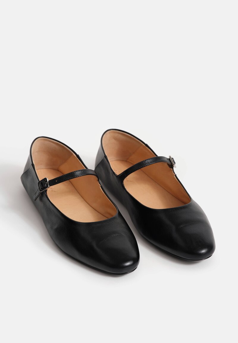 Marsèll Calf Leather Strascico Mary Jane Flats in Nero Black