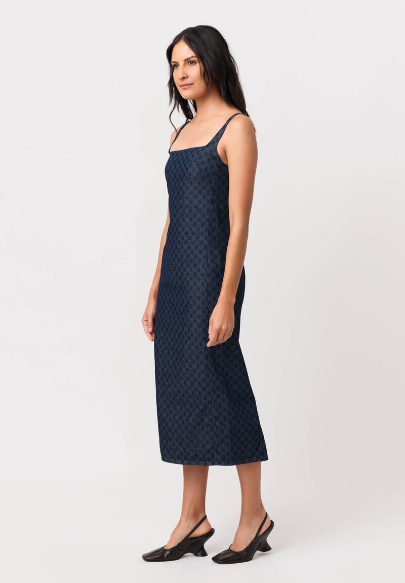 Dries Van Noten Printed Cotton Denim Debano Tank Dress in Sunburst Indigo Blue