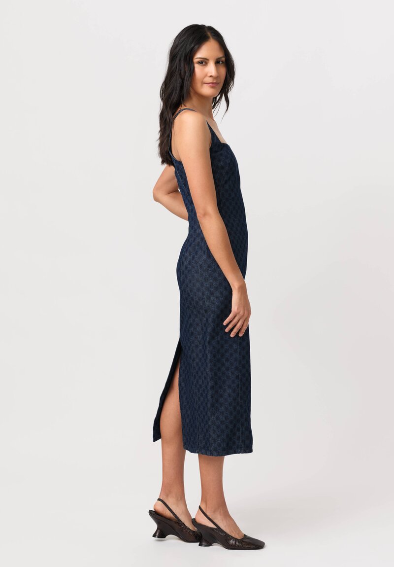Dries Van Noten Printed Cotton Denim Debano Tank Dress in Sunburst Indigo Blue