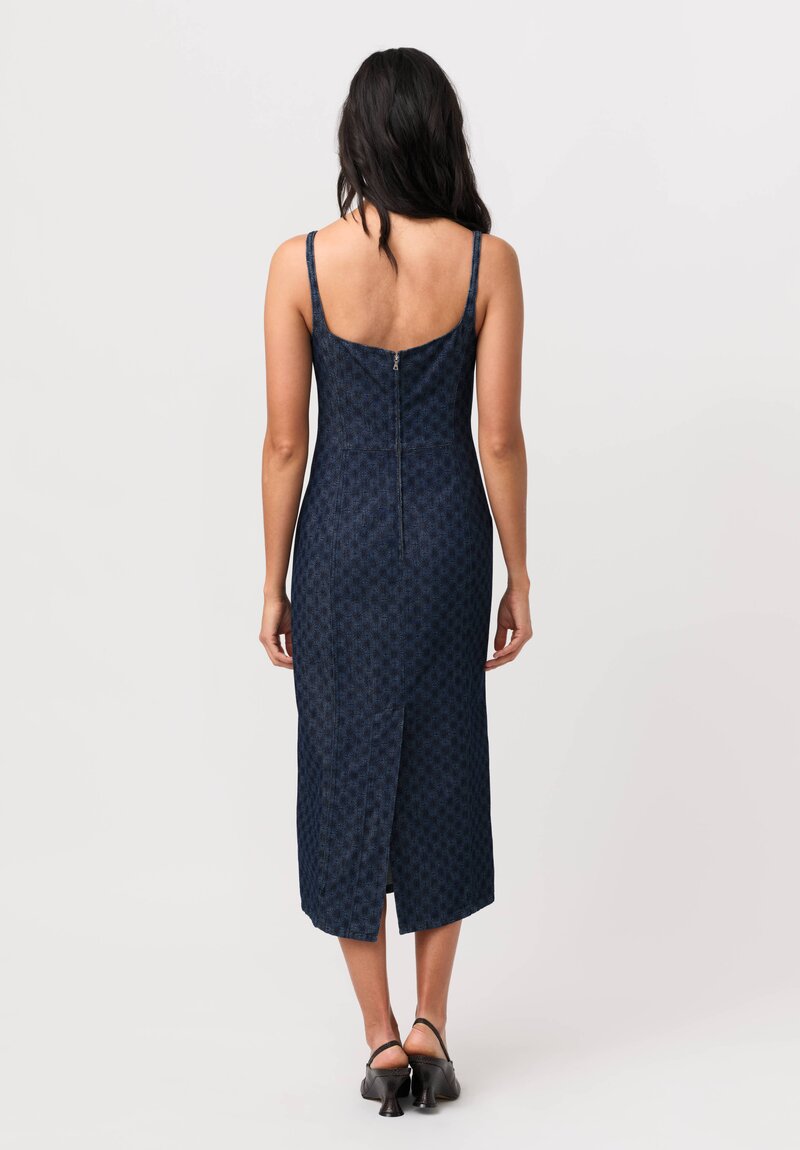 Dries Van Noten Printed Cotton Denim Debano Tank Dress in Sunburst Indigo Blue