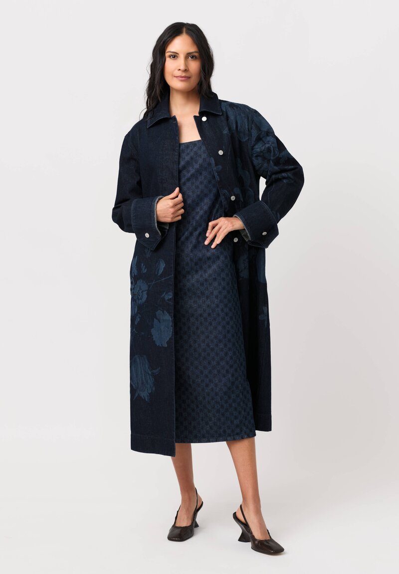 Dries Van Noten Printed Cotton Denim Debano Tank Dress in Sunburst Indigo Blue