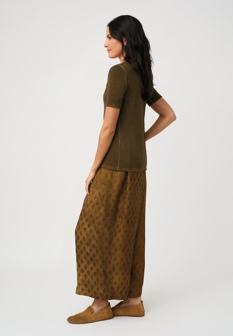 Uma Wang Ribbed Knit Round Neck Tir Tee in Brown Mustard