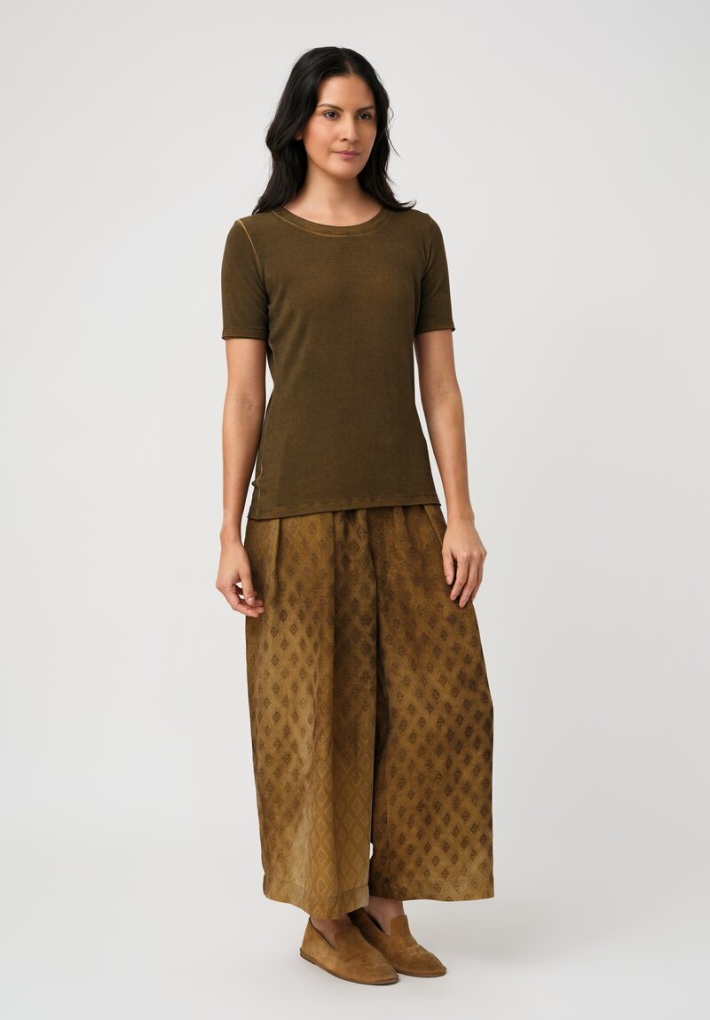 Uma Wang Ribbed Knit Round Neck Tir Tee in Brown Mustard