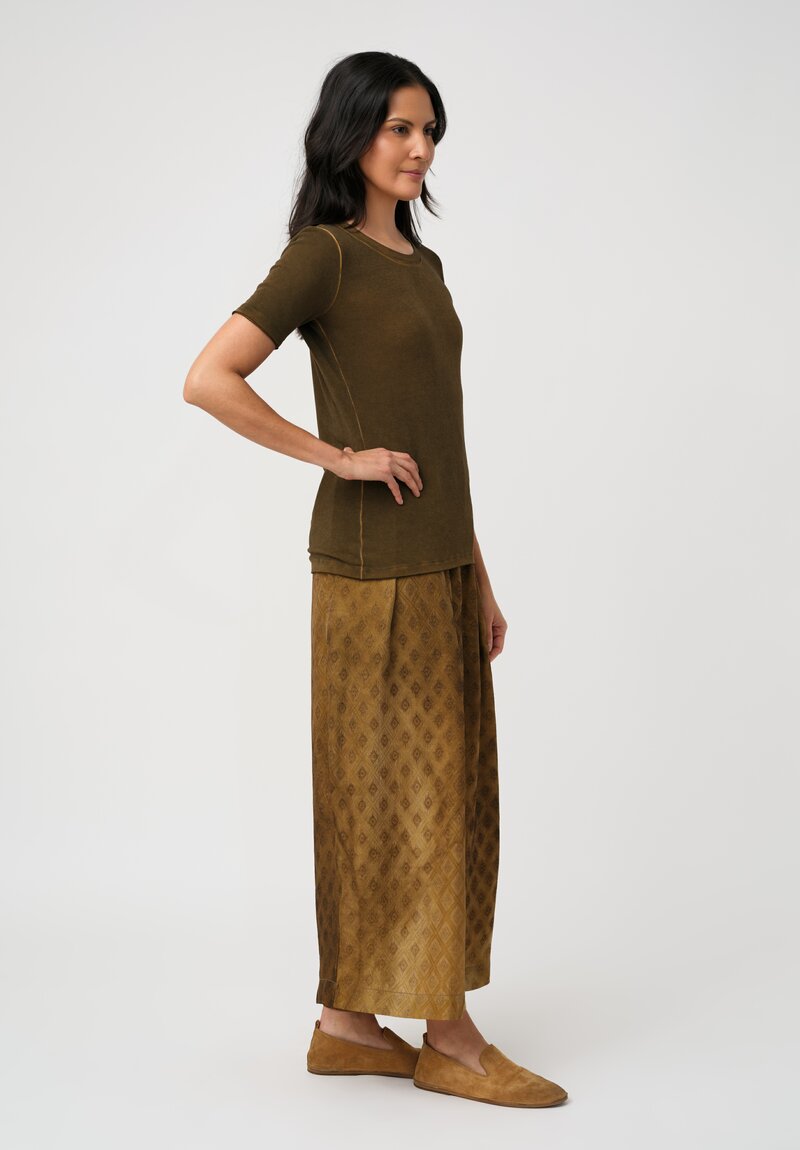 Uma Wang Ribbed Knit Round Neck Tir Tee in Brown Mustard