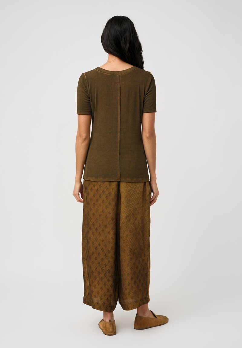 Uma Wang Ribbed Knit Round Neck Tir Tee in Brown Mustard