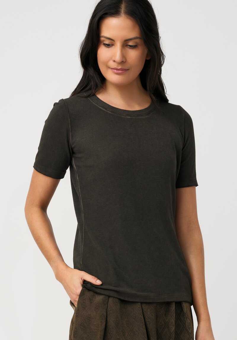 Uma Wang Ribbed Jersey Knit Tir Tee in Grey Umber