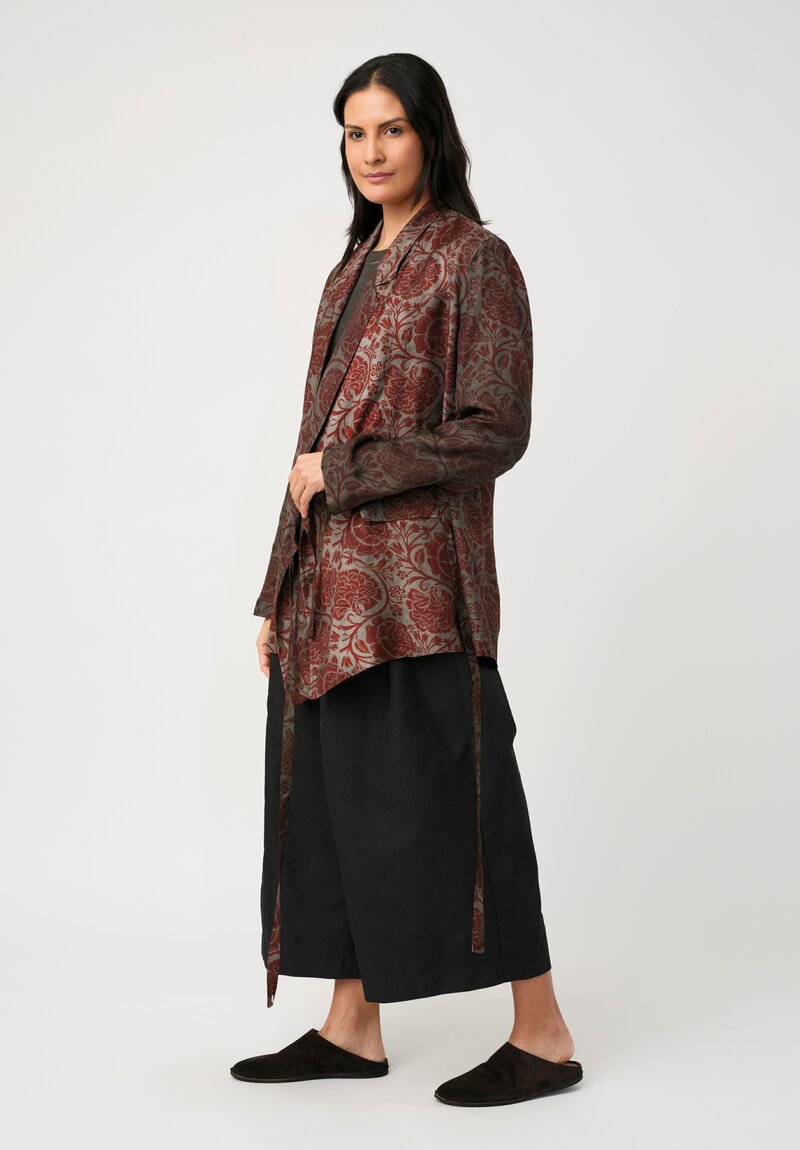 Uma Wang Damask Peony Print Khloe Jacket in Grey & Red