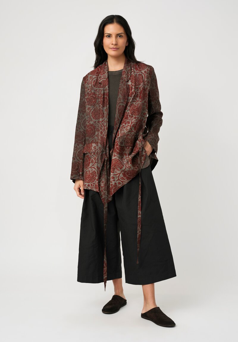Uma Wang Damask Peony Print Khloe Jacket in Grey & Red