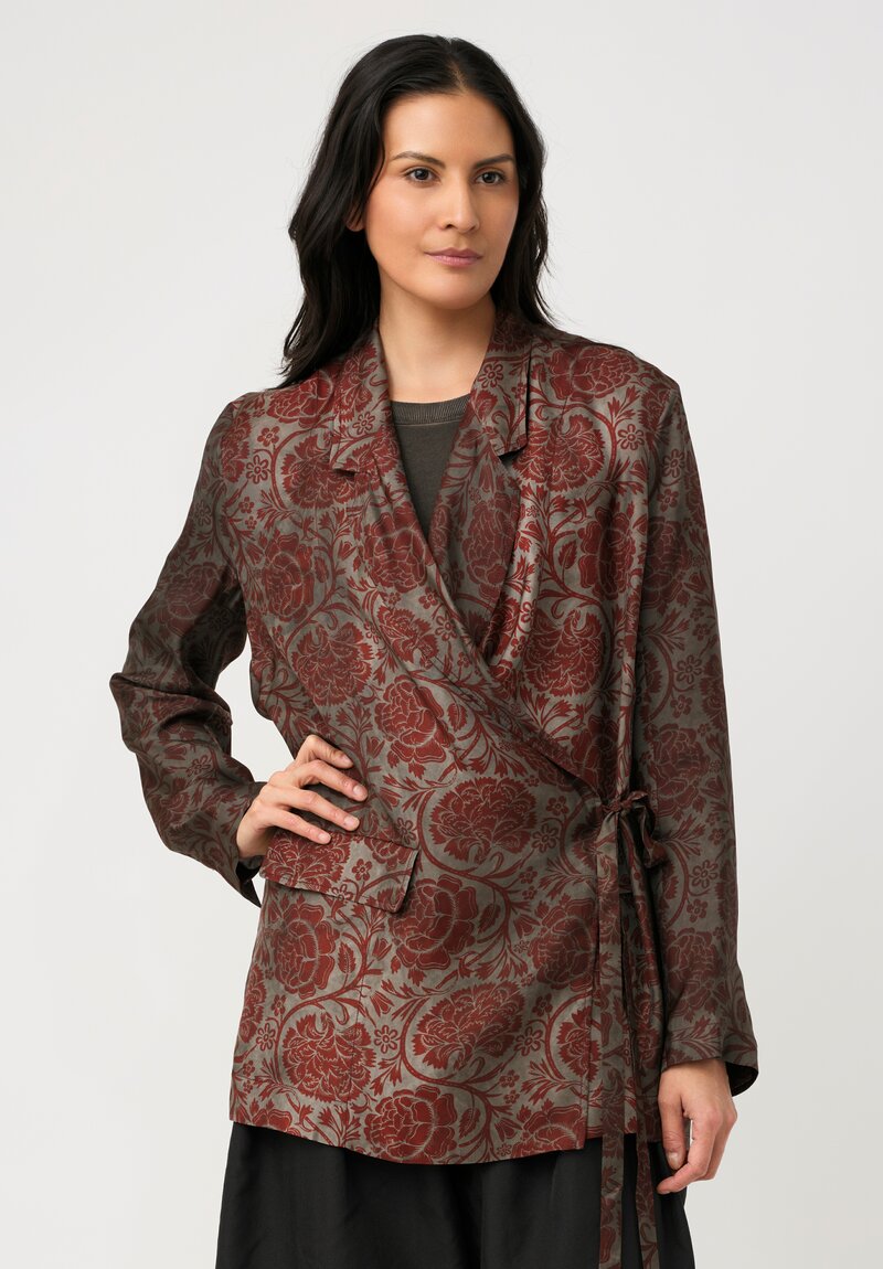 Uma Wang Damask Peony Print Khloe Jacket in Grey & Red