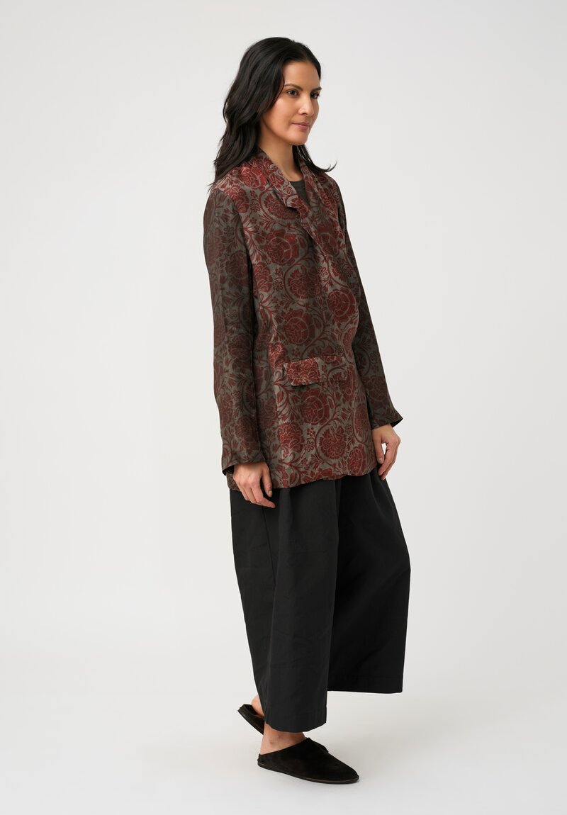 Uma Wang Damask Peony Print Khloe Jacket in Grey & Red