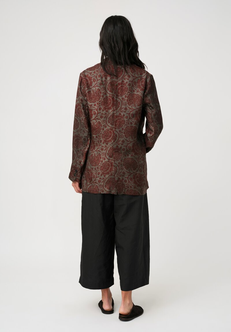 Uma Wang Damask Peony Print Khloe Jacket in Grey & Red