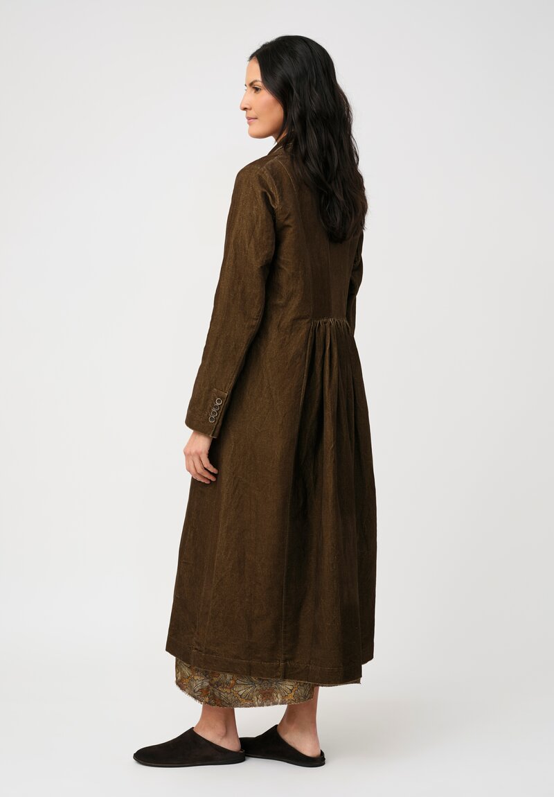 Uma Wang Cotton Linen Velvet Camelot Coat in Toffee Brown