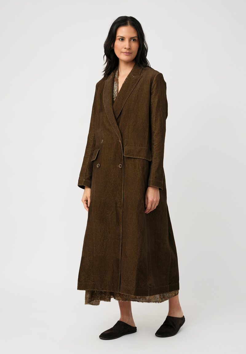 Uma Wang Cotton Linen Velvet Camelot Coat in Toffee Brown