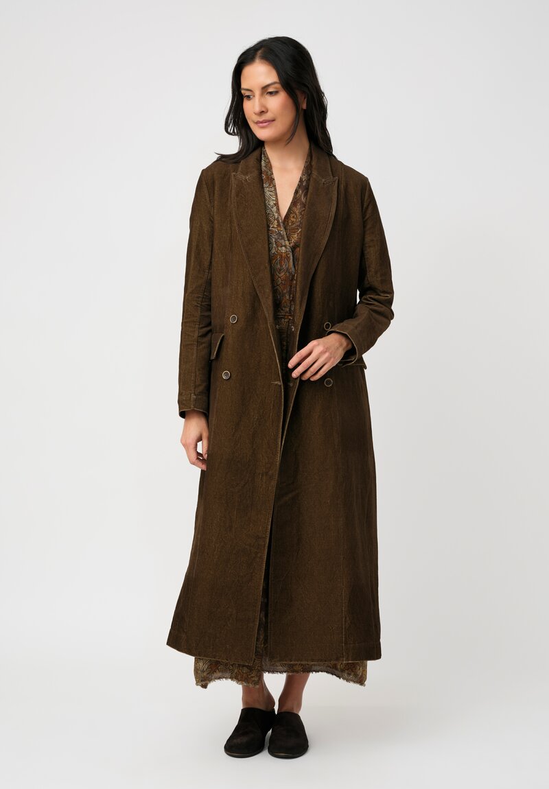 Uma Wang Cotton Linen Velvet Camelot Coat in Toffee Brown