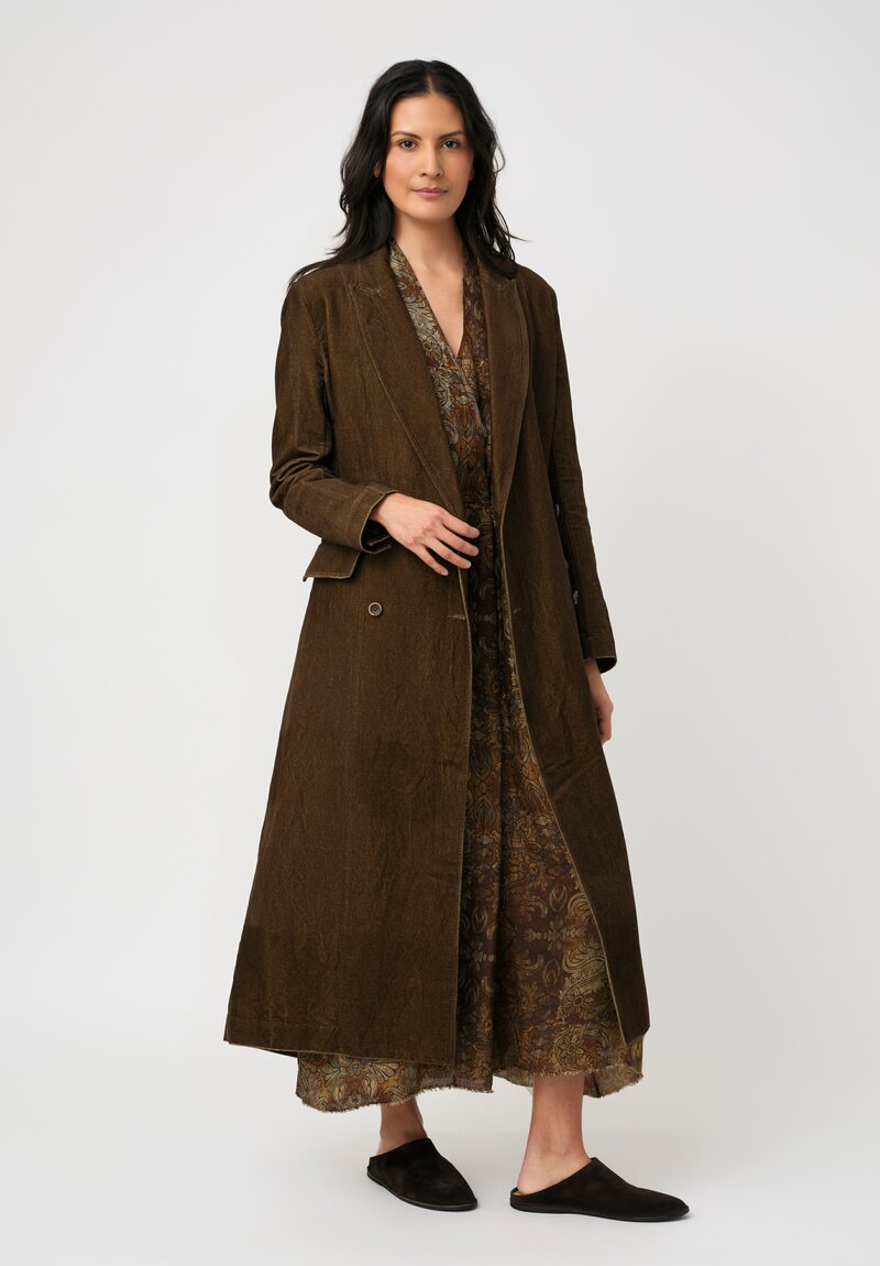 Uma Wang Cotton Linen Velvet Camelot Coat in Toffee Brown