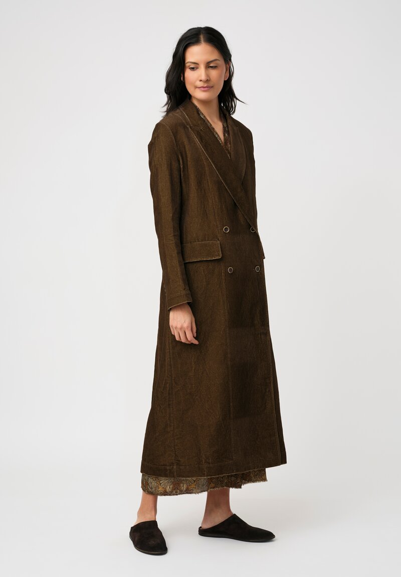 Uma Wang Cotton Linen Velvet Camelot Coat in Toffee Brown