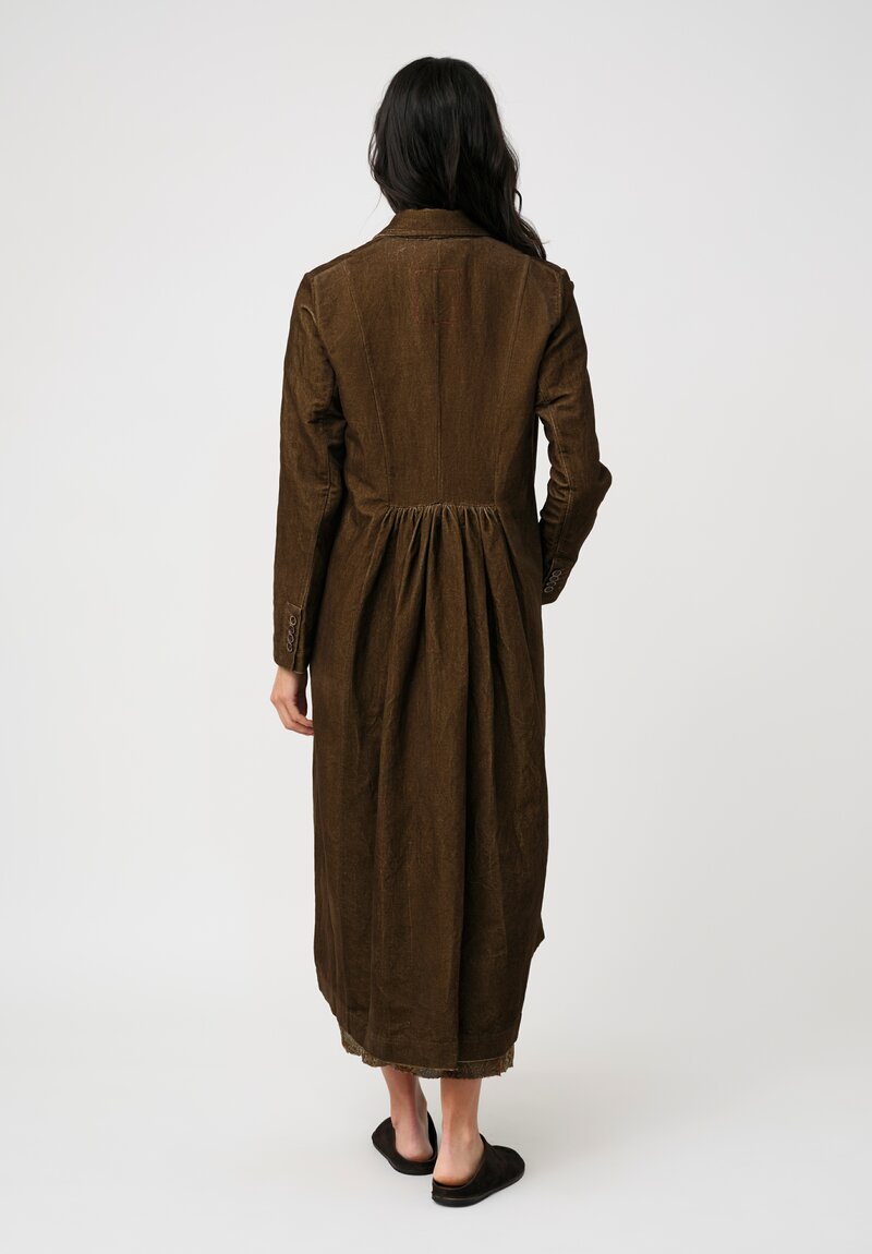 Uma Wang Cotton Linen Velvet Camelot Coat in Toffee Brown