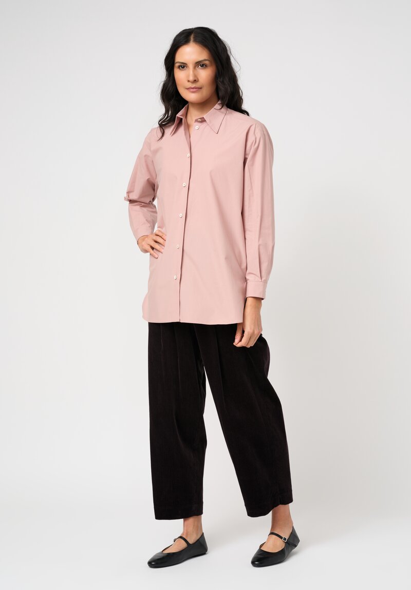 Dusan Cotton Poplin Long Button Down Shirt in Porcellina Pink	