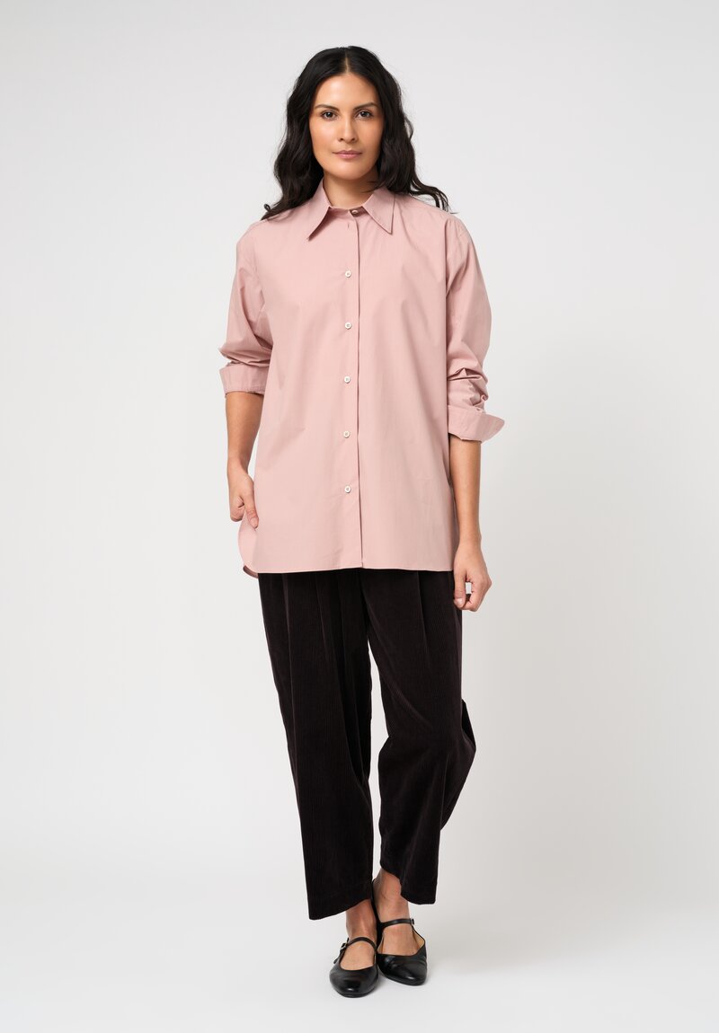Dusan Cotton Poplin Long Button Down Shirt in Porcellina Pink	