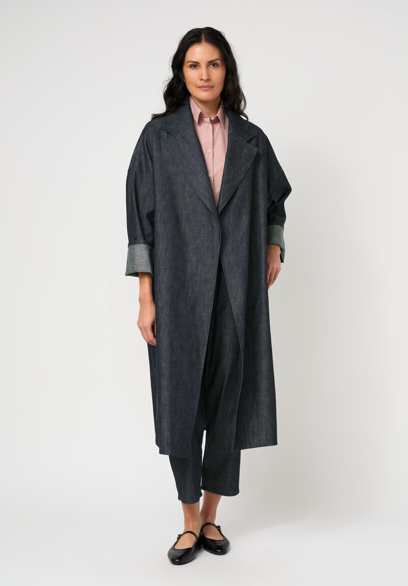 Dusan Cotton Duck Canvas Open Front Coat in Indigo Blue	