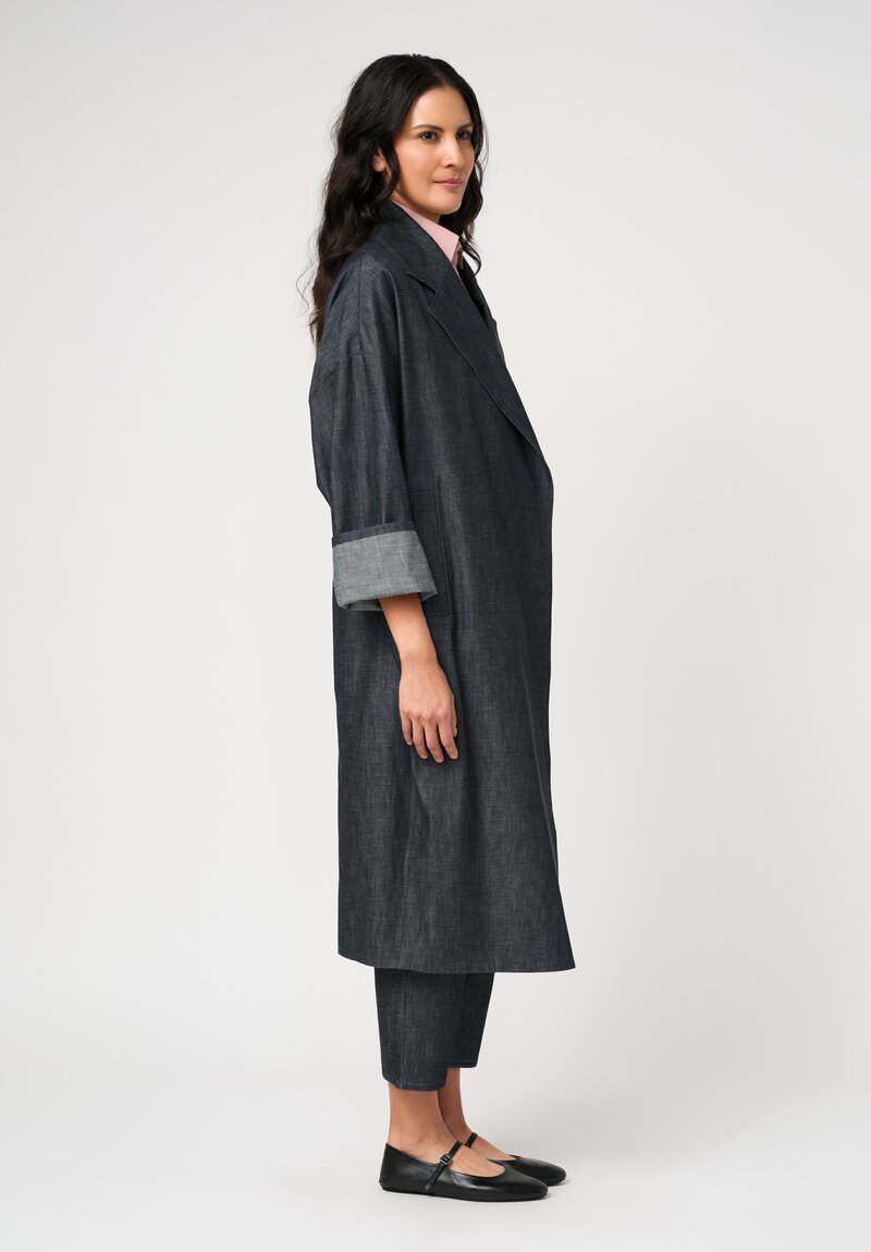 Dusan Cotton Duck Canvas Open Front Coat in Indigo Blue	