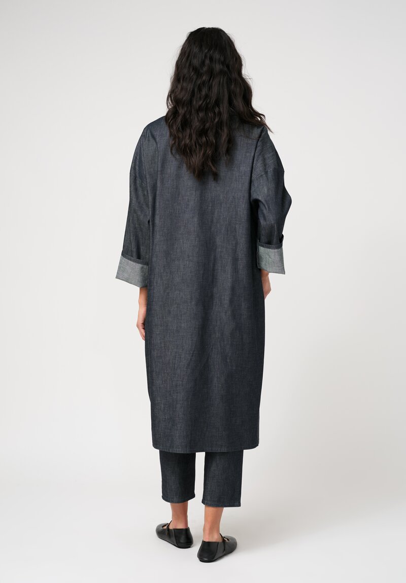 Dusan Cotton Duck Canvas Open Front Coat in Indigo Blue	