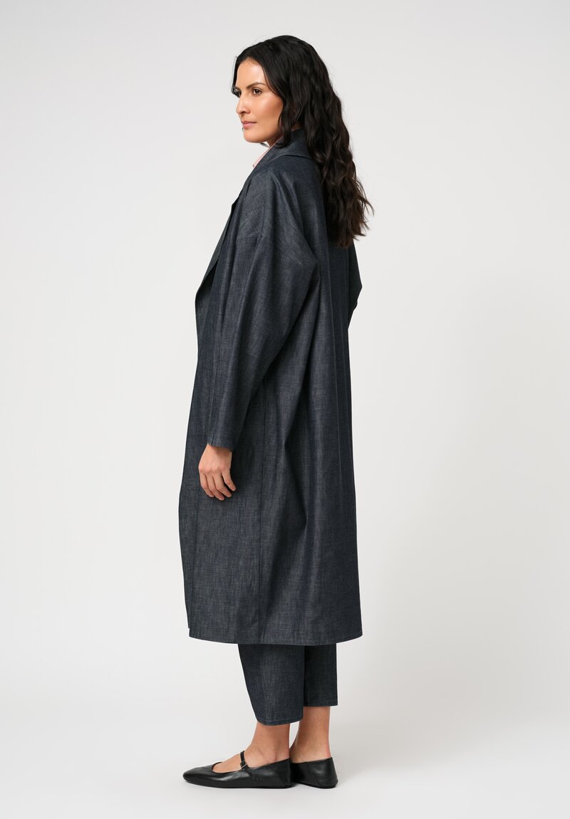 Dusan Cotton Duck Canvas Open Front Coat in Indigo Blue	